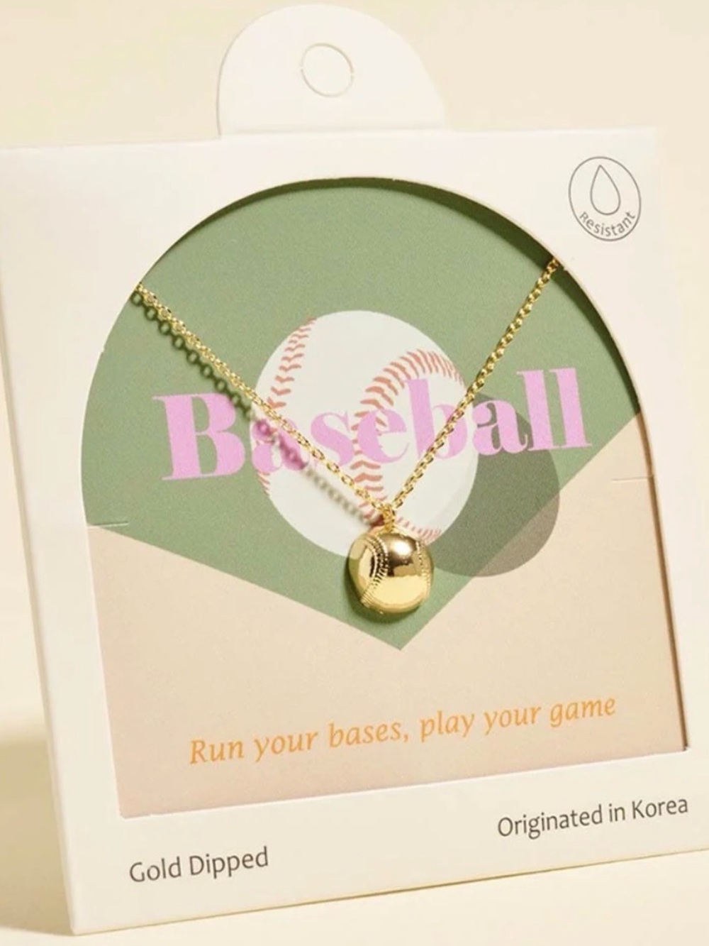 Gold-Dipped Baseball Pendant Necklace